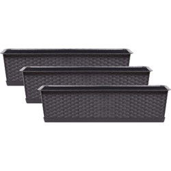Prosperplast balkon Plantenbak - 3x - donkerbruin - 12L - 70 x17x15cm - Plantenbakken