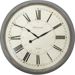Clayre & Eef Wandklok  Ø 76x6 cm Grijs Beige Kunststof Glas Westminster Clock Company London Muurklok