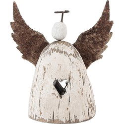Clayre & Eef Decoratie Beeld Engel Wit Bruin Hout