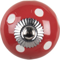 Clayre & Eef Deurknop  Ø 4 cm Rood Wit Keramiek Rond