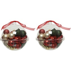 60x stuks kleine kunststof kerstballen rood/donkergroen/champagne 3 cm - Kerstbal