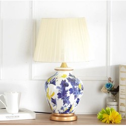 Fine Asianliving Chinese Table Lamp Porcelain White Abstract Flowers