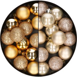 28x stuks kleine kunststof kerstballen champagne en goud 3 cm - Kerstbal