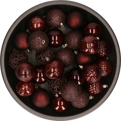 Kunststof kerstballen 37x stuks mahonie bruin 6 cm - Kerstbal