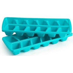 Plasticforte IJsblokjesvormen set 2x stuks met deksel - 24 ijsklontjes - kunststof - blauw - IJsblokjesvormen