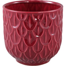 PTMD Kobee Red ceramic glazed pot round leave patternXL