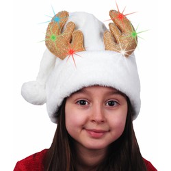 Verlichte kerstmuts wit met rendier gewei voor kinderen - Kerstmutsen