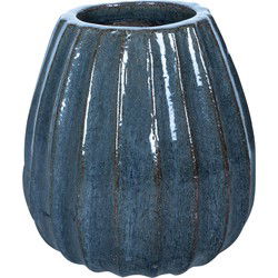 PTMD Lionne Blue Ceramic Pot Ribbed Bulb Round S