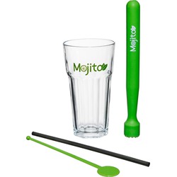 Secret de Gourmet Cocktails/Mojito glazen set - 4x stuks - met accessoires - 360 ml - Cocktailglazen