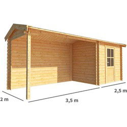 Blokhut met overkapping Fenna 600 cm bij 200 cm diep Zadeldak
