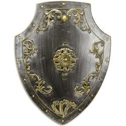 A DECORATED IRON WALL MOUNT SHIELD - SILVER & GOLD (RX-373)