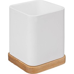 5Five tandenborstelhouder - wit - 10 x 8 cm - bamboe - vierkant - Tandenborstelhouders