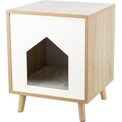 TRIXIE KATTENMAND HUIS ISA HOUTLOOK LICHTBRUIN / WIT 40X40X50 CM
