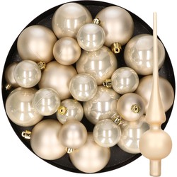 Kerstversiering kunststof kerstballen met piek parel/champagne 6-8-10 cm pakket van 45x stuks - Kerstbal