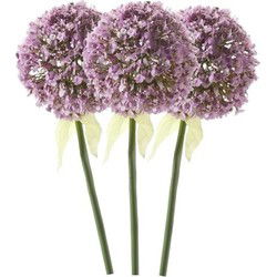 Kunstbloem Sierui / Allium - 3x - lila paars - steel van 70 cm - Kunstbloemen