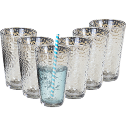 OTIX Waterglazen - Longdrink - Limonade - Glazen - Set van 6 - Stapelbaar - 300ml - Gehamerd Glas - Rookglas - Grijs