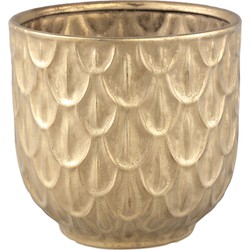 PTMD Kobee Gold ceramic glazed pot round leavepatternXL