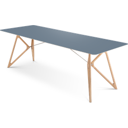 Tink table houten eettafel whitewash - met linoleum tafelblad smokey blue - 240 x 90 cm