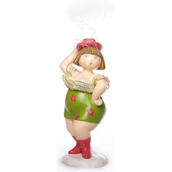 Inware Home decoratie beeldje dikke dame staand - jurk groen - 20 cm - Beeldjes