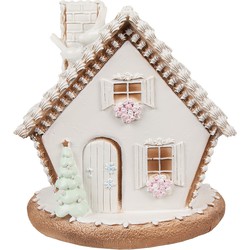 Clayre & Eef Gingerbread house met LED 17 cm Wit Kunststof Peperkoekhuisje