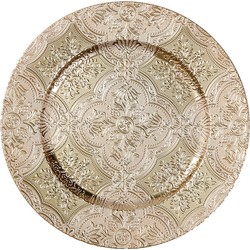 Inge Christmas kaarsenbord - goud brokant - kunststof - D33 cm - rond - Kaarsenplateaus