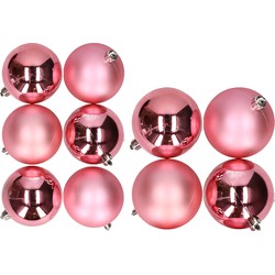 10x stuks kunststof kerstballen bubblegum roze 8 en 10 cm - Kerstbal