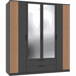 Kast 4 draaideuren met 1 spiegel en 2 laden L180 cm - LUEBECK