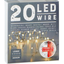 Cepewa set van 2x stuks draadverlichting lichtsnoer met 20 lampjes warm wit op batterij 220 cm met t - Lichtsnoeren