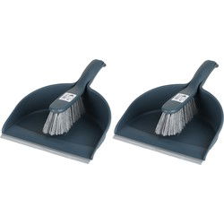 Urban Living Stoffer en blik set - 2x - donkerblauw - zachte borstel - kunststof - 32 x 22 cm - Stoffer en blik