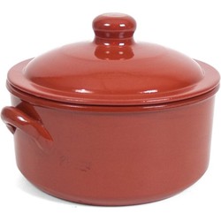 1x Terracotta stoofpotten/ovenschalen met deksel 25 cm - Braadpannen