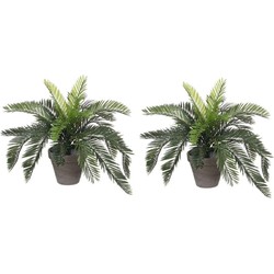 2x Groene Cycaspalm kunstplanten 37 cm met zwarte pot - Kunstplanten
