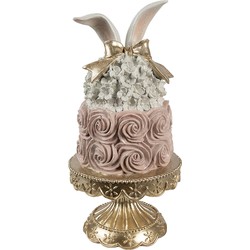 Clayre & Eef Decoratie Beeld Taart Ø 17x35 cm Wit Roze Kunststof