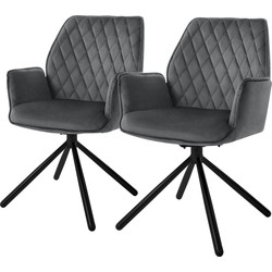 Eetkamerstoel set van 2 draaibaar met rugleuning en armleuningen antraciet Keukenstoel met microvezel fluwelen bekleding ML design