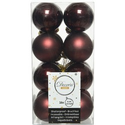 Decoris kleine kerstballen - 16x st - mahonie bruin - 4 cm - kunststof - Kerstbal