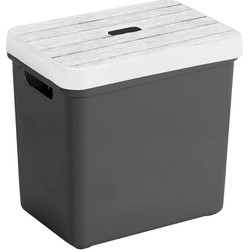 Sunware Opbergbox/mand - antraciet - 25 liter - met deksel hout kleur - Opbergbox