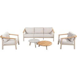 Emma set van 2 salontafels latte, 65 en 80 cm dia. printed keramiek / teak top Taste