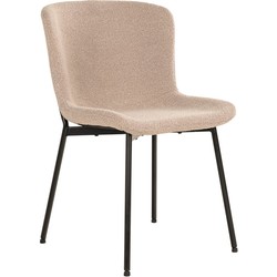 Maceda Dining Chair - Eetkamerstoel in bouclé, beige met zwarte poten - Set van 2