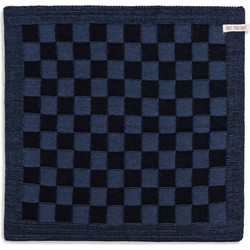 Knit Factory Gebreide Keukendoek - Keukenhanddoek Block - Zwart/Jeans - 50x50 cm