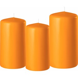 3x stuks oranje stompkaarsen 10-12-15 cm - Stompkaarsen