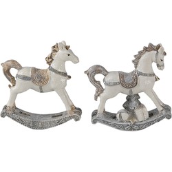Clayre & Eef Beeld Set van 2 Paard 8 cm Wit Polyresin Kerstdecoratie