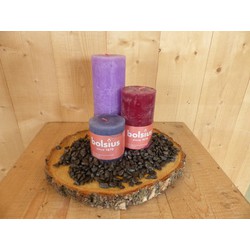 Kaarsen set Bolsius 3 stuk paars, donkergrood en grijs blauw met zwarte steentjes - Warentuin Mix