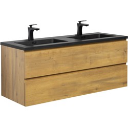 Badplaats Badkamermeubel Set Angela 120cm - Eiken - Badmeubel met Zwarte Wastafel