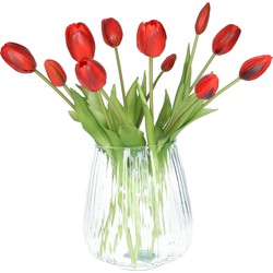 Bellatio Design Kunst tulpen boeket Bella - 12x stuks - rood - real touch - 40 cm - Kunstbloemen