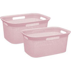 5Five Wasmand van rotan gevlochten - 2x - lichtroze - kunststof - 45 liter - 59 x 41 x 27 cm - Wasmanden
