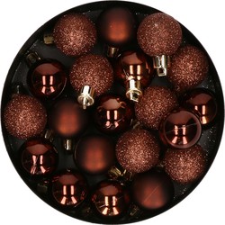Cosy at Home kleine kerstballen - 20x st - 3 cm -kunststof -donkerbruin - Kerstbal