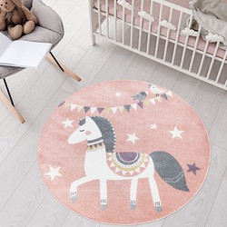 Tapijtenloods Vloerkleed Pony Rond Laagpolig Anime Kids Roze- 160 CM ROND