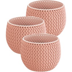 Set van 3x stuks plantenpotten/bloempotten kunststof dia 14.5 cm en hoogte 11 cm zalm roze - Plantenpotten