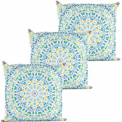 Anna's collection buitenkussen mandala - 3x - wit - 45 x 45 cm - Sierkussens