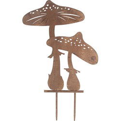 Clayre & Eef Tuinsteker Paddenstoel 34x1x55 cm Bruin Metaal Tuinprikker