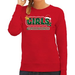 Bellatio Decorations foute kersttrui/sweater voor dames - girls just wanna have wine - rood - wijn XS - kerst truien